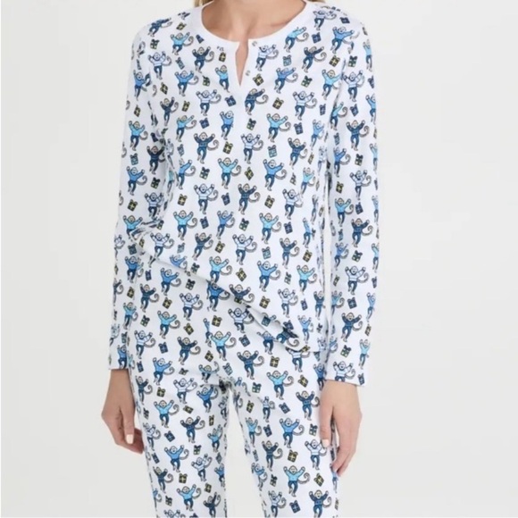 Roller Rabbit Monkey Nights 100% Cotton Pajama Set L Luxury Monkey Novelty Print - Picture 1 of 16